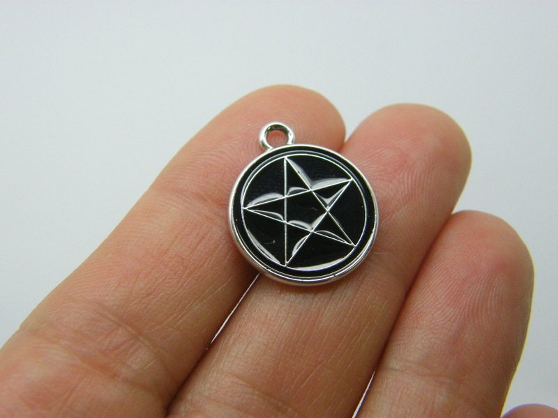 4 Pentagram charms silver and black tone HC326