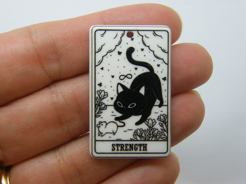 2  Strength cat tarot card Halloween pendant black white acrylic HC528