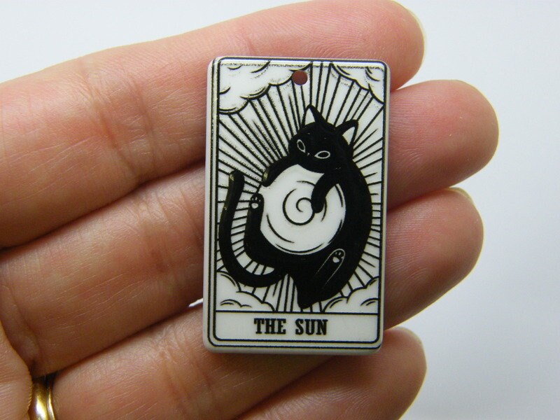 2  The sun cat tarot card Halloween pendant black white acrylic HC561