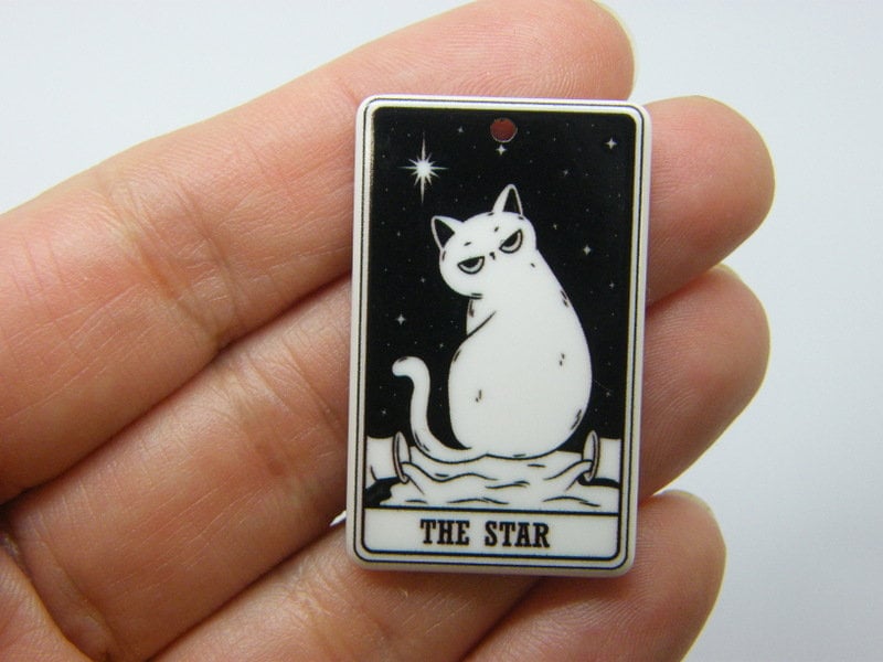 2  The star tarot cat card Halloween pendant black white acrylic HC206