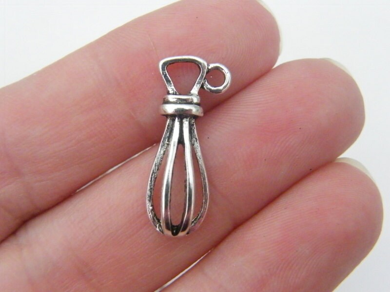 BULK 50 Egg beater whisk charms antique silver tone FD107