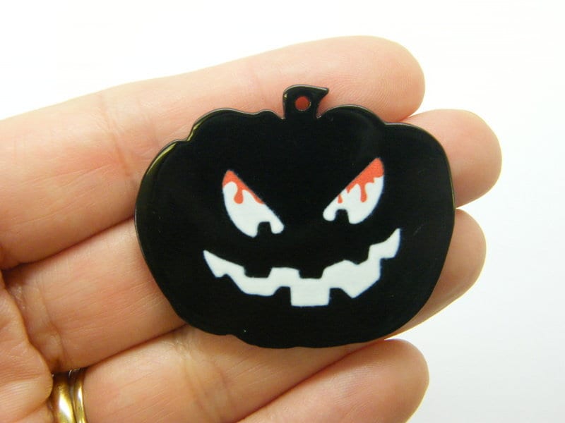 4 Pumpkin Jack o lantern Halloween pendants black white acrylic HC270