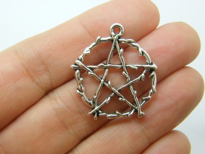 4 Pentagram pendants antique silver tone HC1209