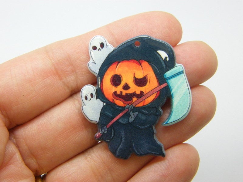 2 Grim reaper pumpkin ghosts Halloween pendants acrylic HC1177
