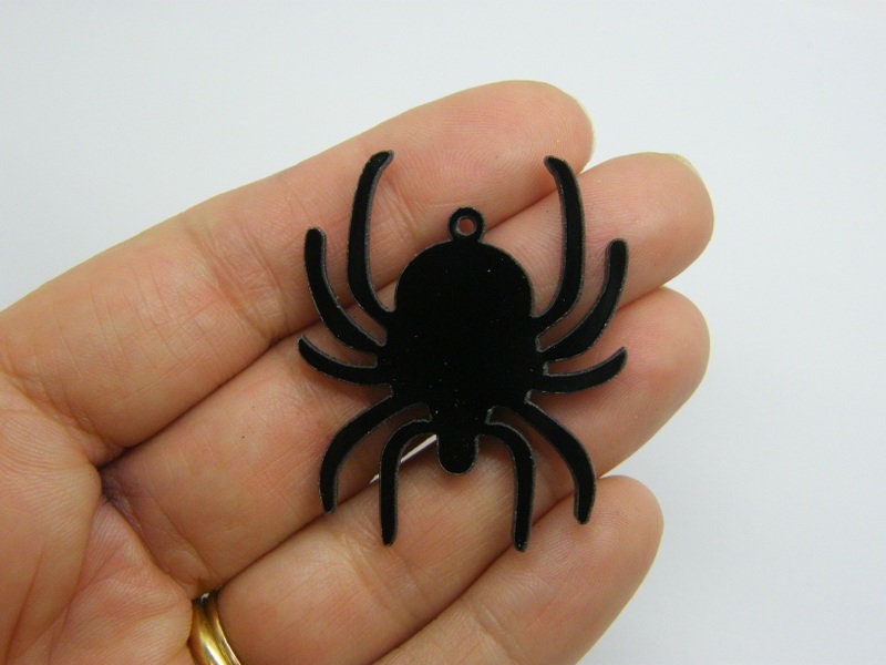 4 Spider Halloween pendants black acrylic HC1215