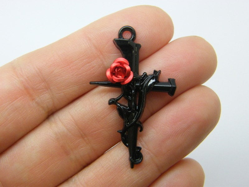 4 Rose cross pendants black red tone C95