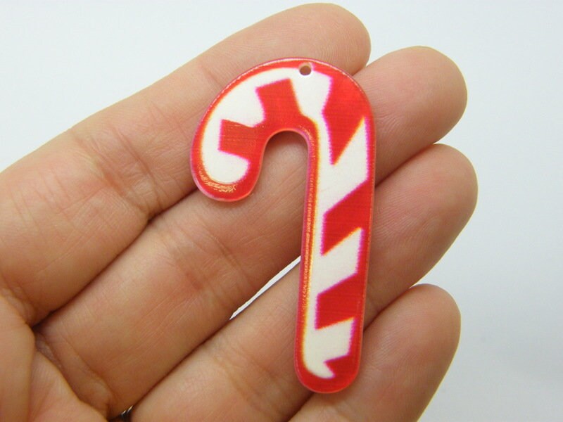 4 Candy cane Christmas pendants red white resin CT54