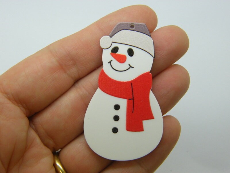 4 Snowman Christmas pendants red white resin CT130