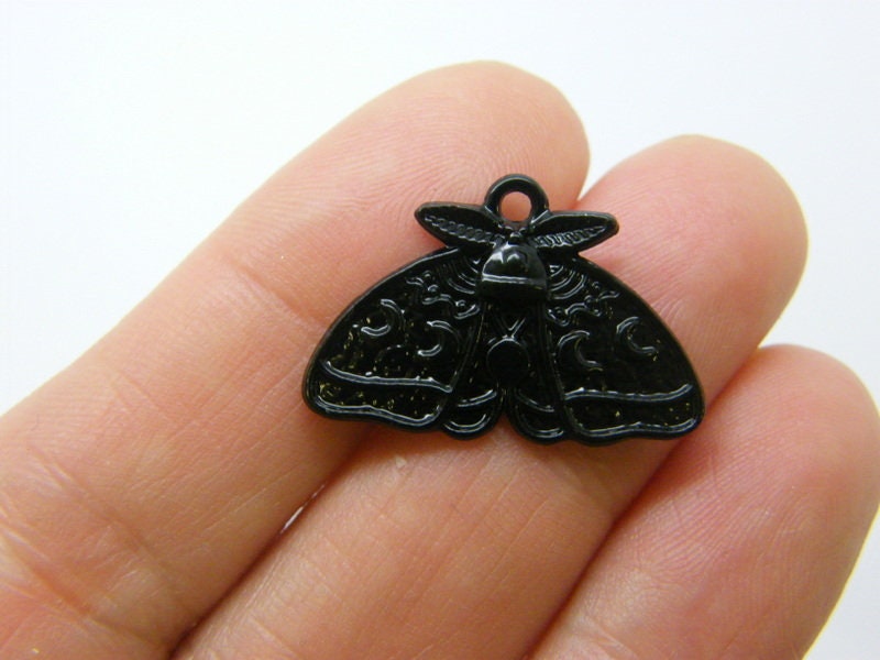 6 Moth butterfly insect charms black tone A1089