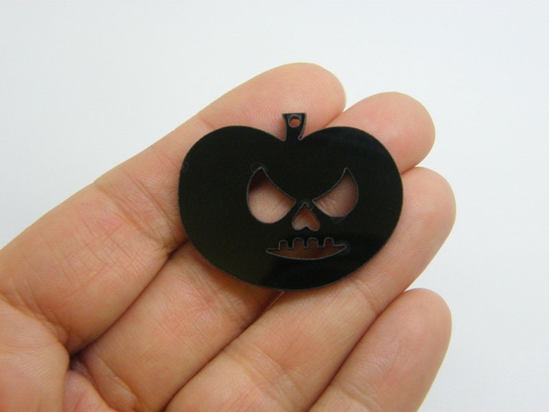 8 Jack o lantern pumpkin Halloween pendants black acrylic HC661