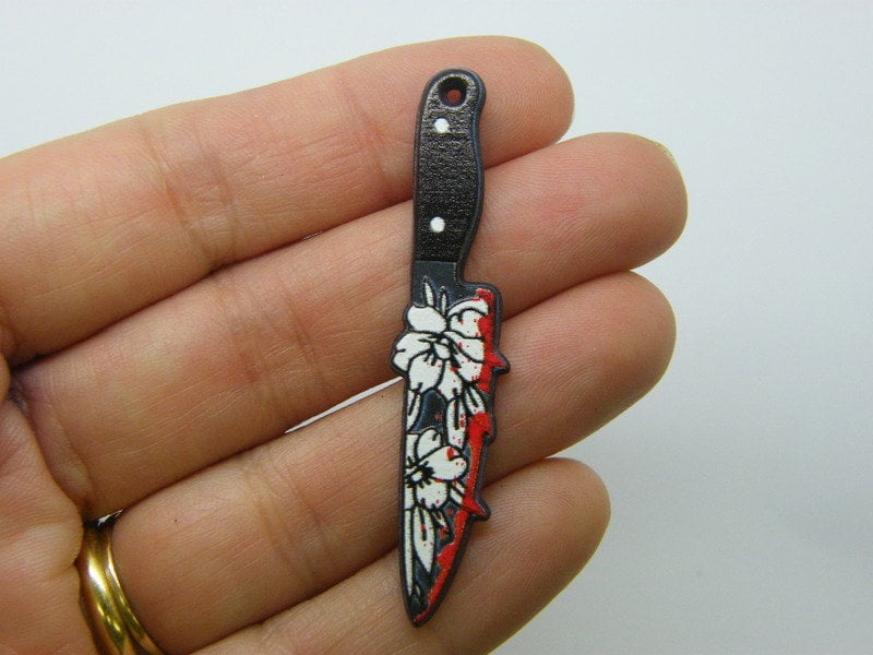 2 Knife flowers Halloween pendants acrylic HC1223