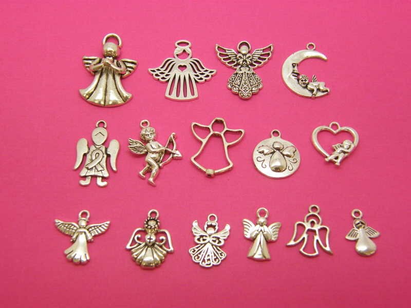The Ultimate Angel Collection - 15 different antique silver tone charms