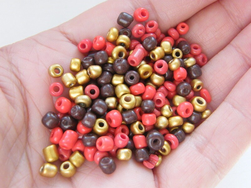 400 Autumn Fall seed brown and gold beads 