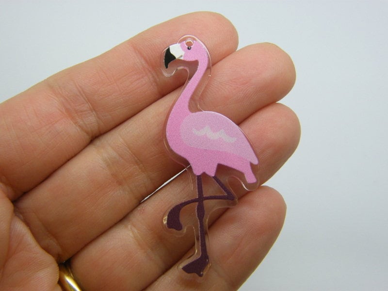 4 Flamingo pendants pink black clear acrylic B121
