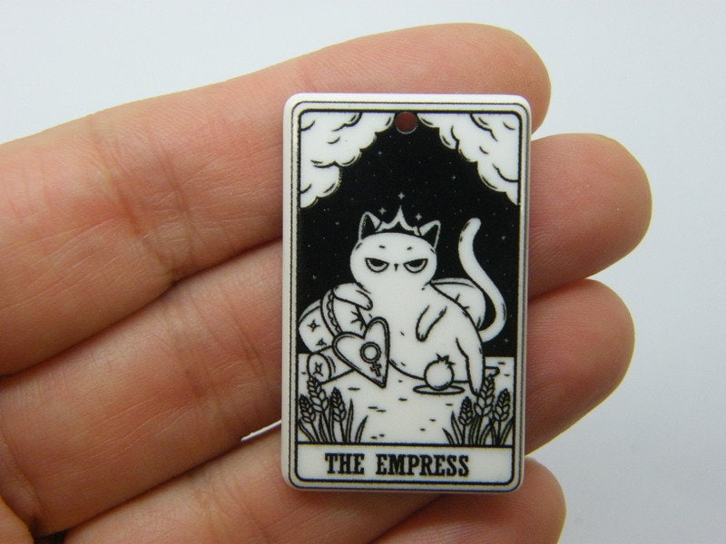 2 The Empress cat tarot card Halloween pendant black white acrylic HC1239