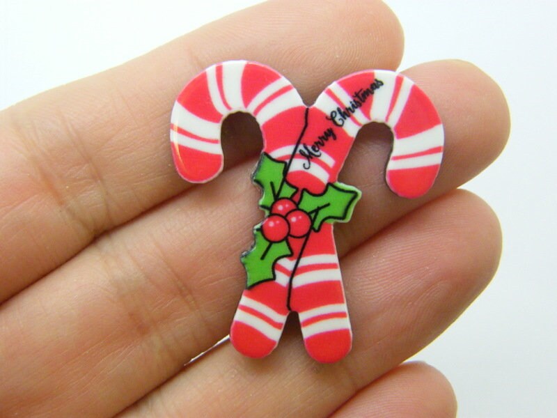 8 Candy cane Merry Christmas embellishment cabochons acrylic CT374