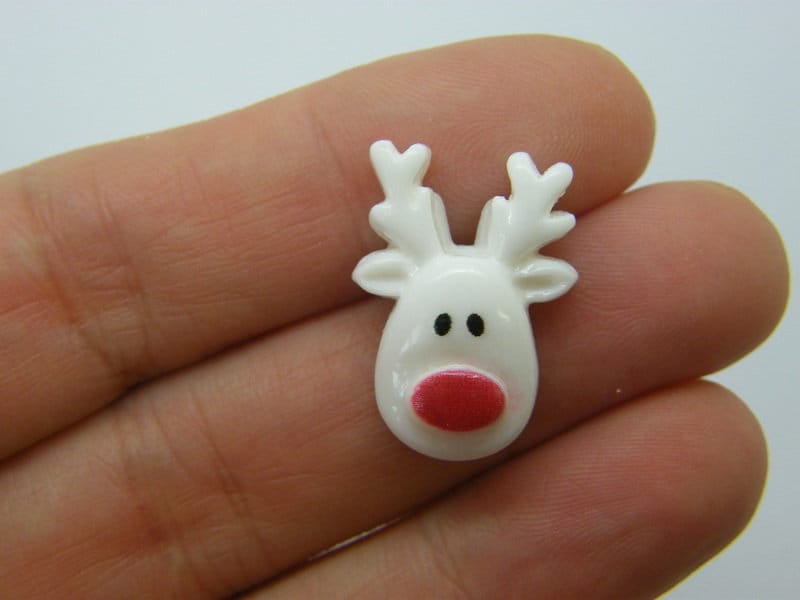 10 Reindeer Christmas embellishment cabochon white red resin CT165