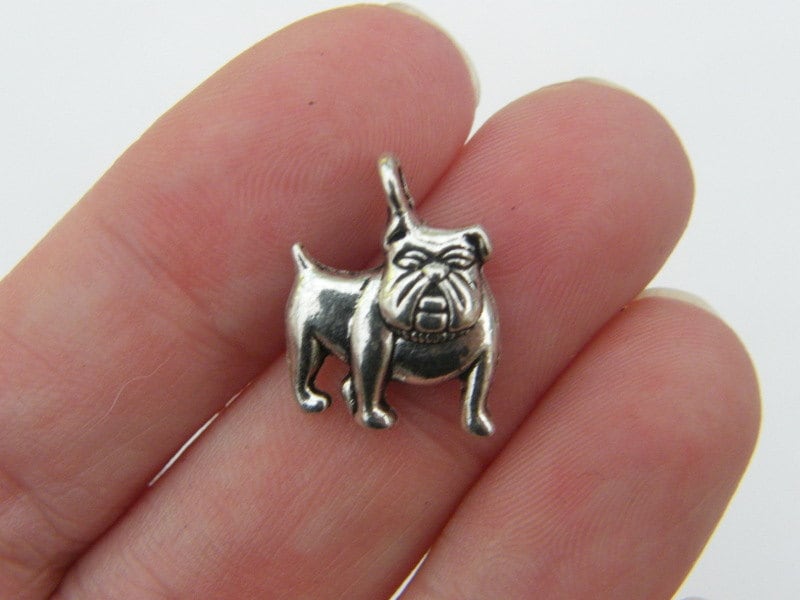10 Bulldog charms antique silver tone A887