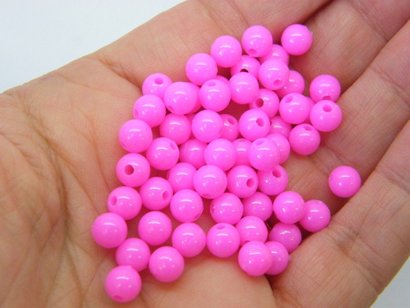 120 Deep pink round 6mm beads acrylic AB478 - SALE 50% OFF