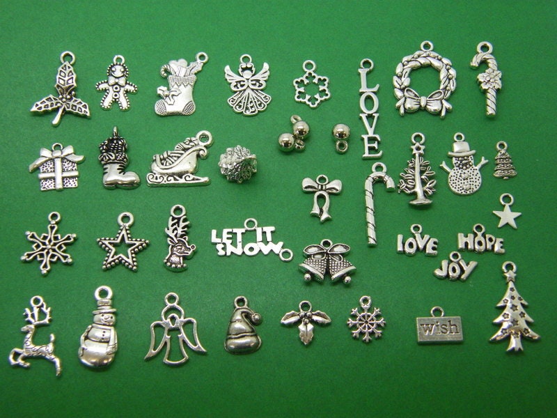 The Mega Christmas Collection - 34 antique silver tone charms