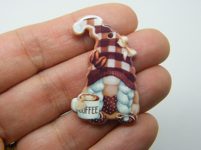 2 Dwarf gnome coffee pendants acrylic P365