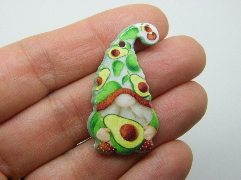 2 Dwarf gnome avocado pendants acrylic P267
