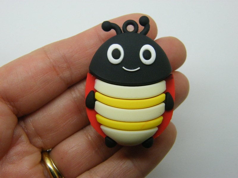 4 Ladybug pendants red black yellow white PVC plastic A
