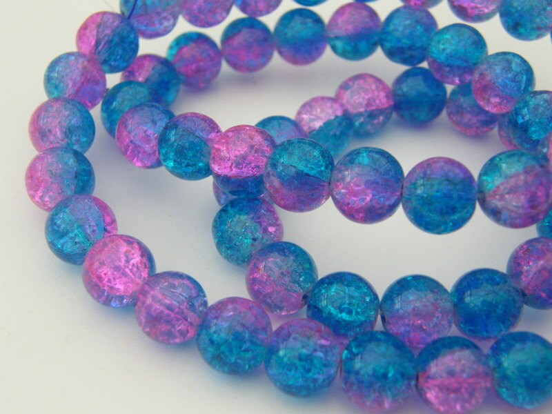 100 Blue and pink crackle glass beads B155 - SALE 50% OFF