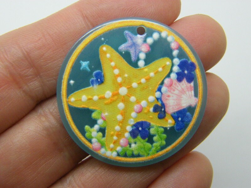 4 Starfish pendants yellow blue acrylic FF