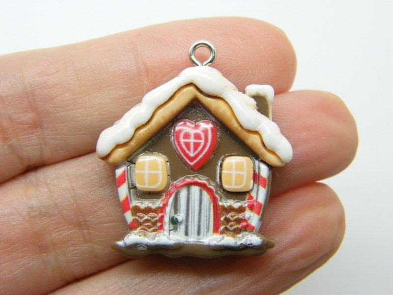 2 Gingerbread house Christmas charms resin CT403