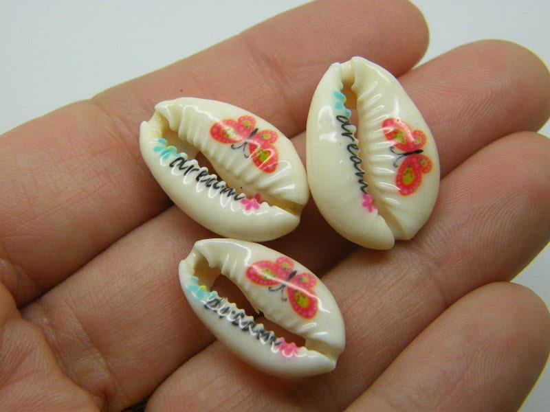 8 Dream butterfly printed cowrie shell embellishments FF331