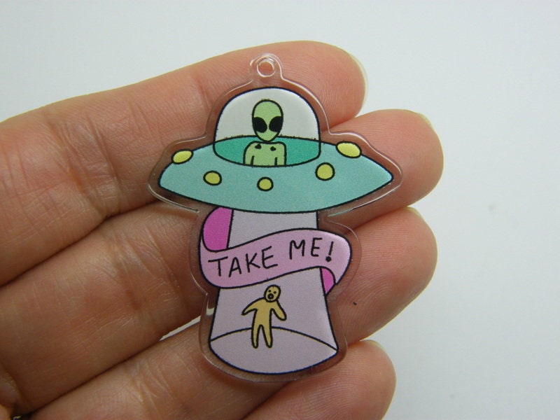 2 UFO alien take me abduction pendants  acrylic P308