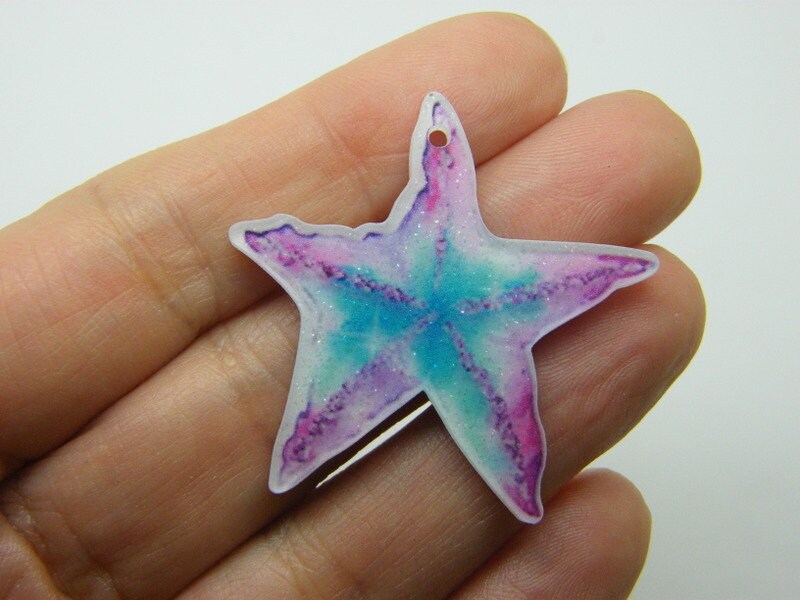 4 Starfish pendants bluepink  white acrylic FF537