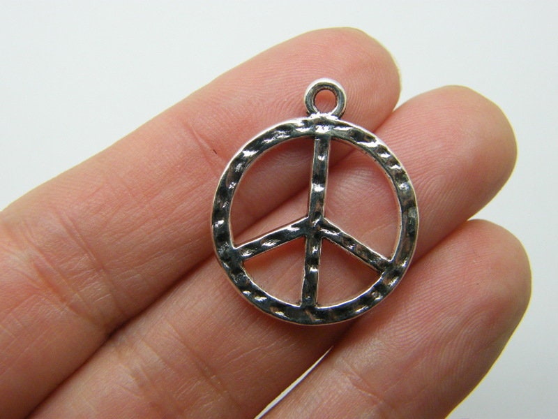 8 Peace sign charms antique silver tone P443