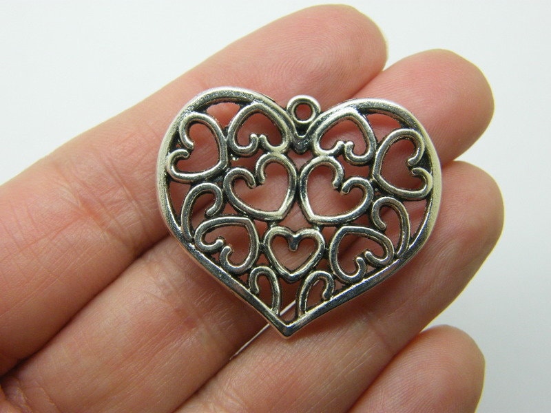 4 Hearts charms antique silver tone H276