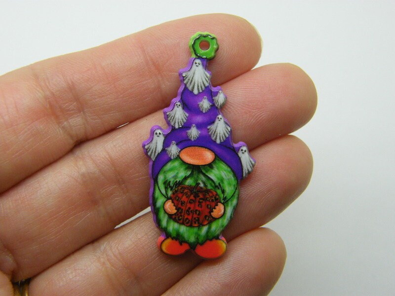 2 Gnome dwarf  Halloween pendants  acrylic HC857