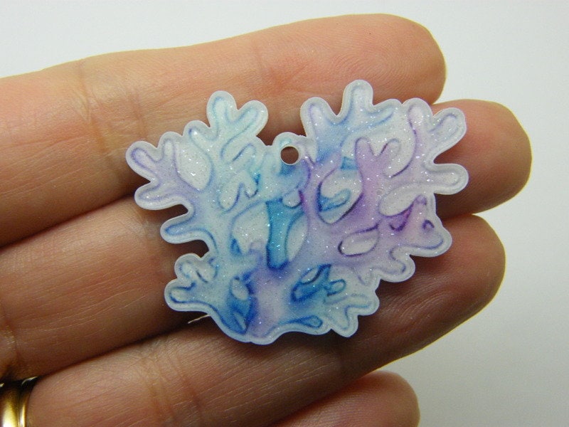 4 Sea weed coral pendants blue pink white acrylic FF219
