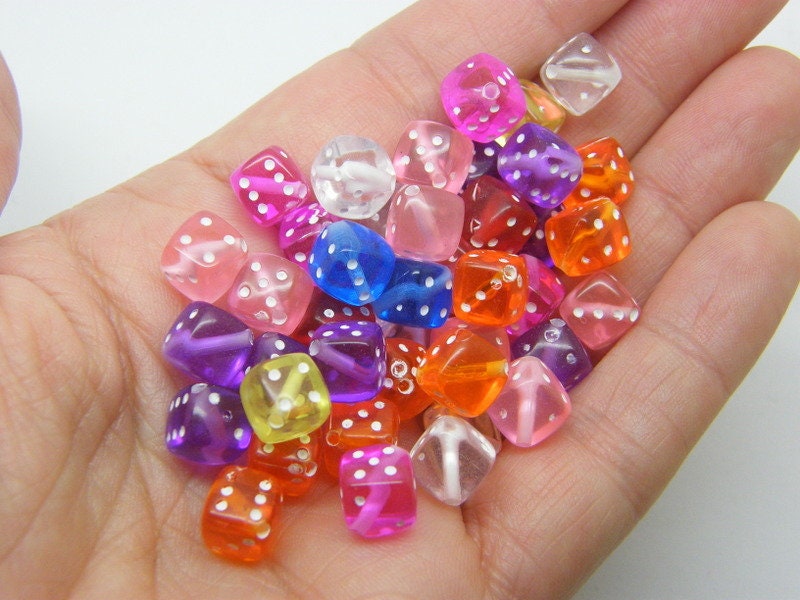 100 Acrylic random mixed dice beads AB17