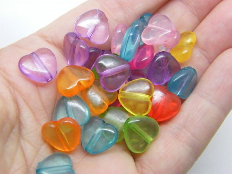 100 heart bead random mixed transparent BB648  - SALE 50% OFF