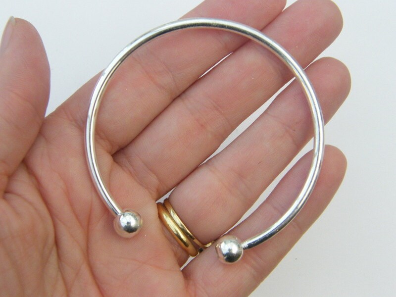 4 Silver plated bracelet bangle - fit European beads - 18cm - medium FS488