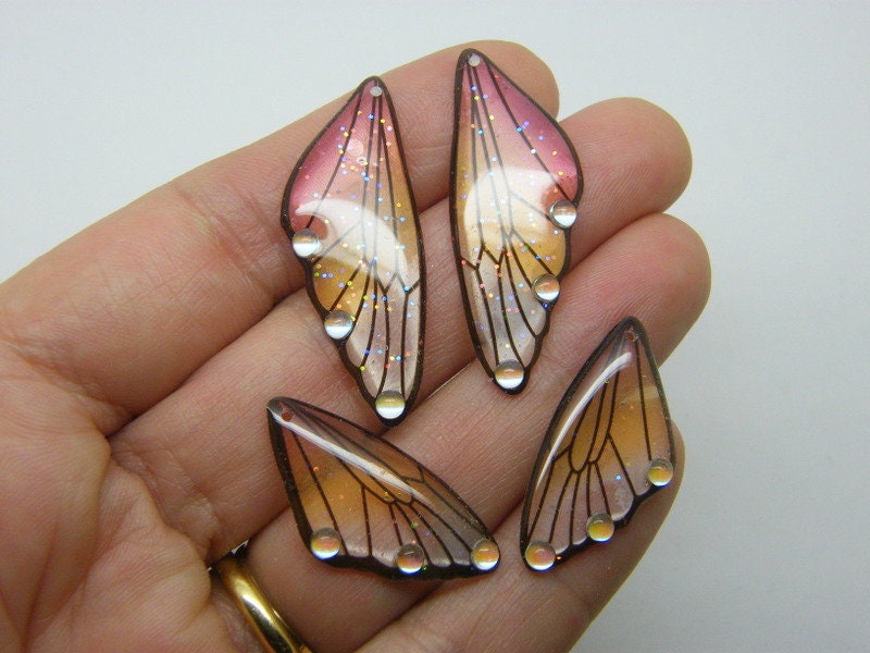 4 Butterfly insect wings set charms resin A512