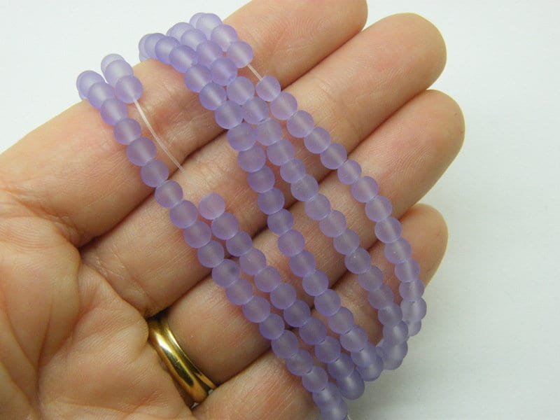 180 Purple beads 4mm frosted glass OB138  - SALE 50% OFF