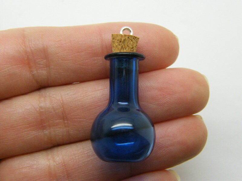 2 Blue glass bottles with corks pendants M407