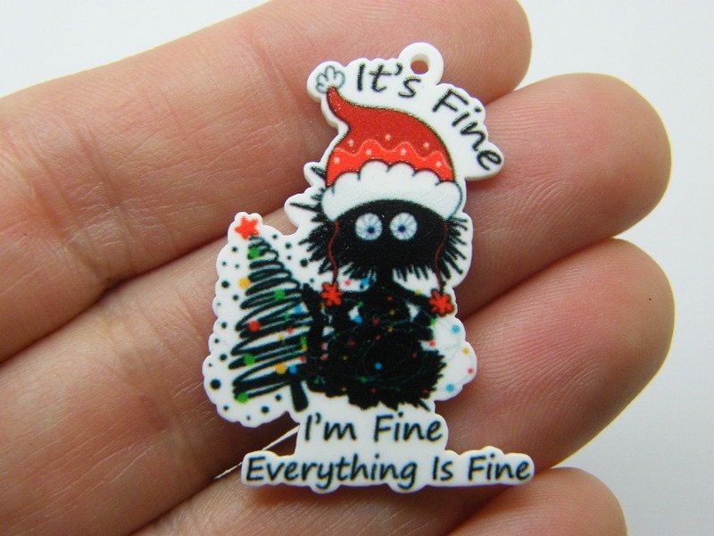2 It's fine everything is fine cat Christmas pendants  white acrylic CT65