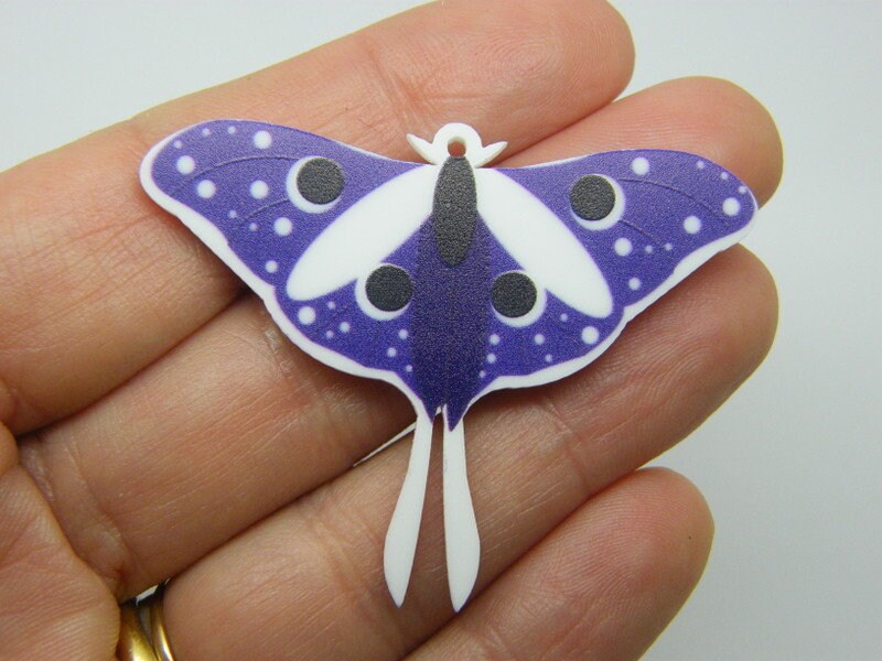 4 Butterfly pendants whiter purple acrylic A268