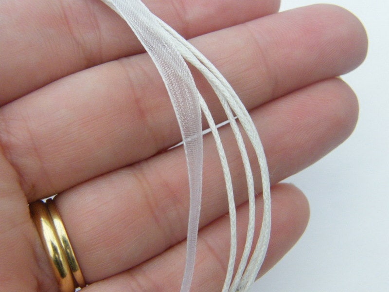 10 White ribbon voile necklace cords 46cm 18"