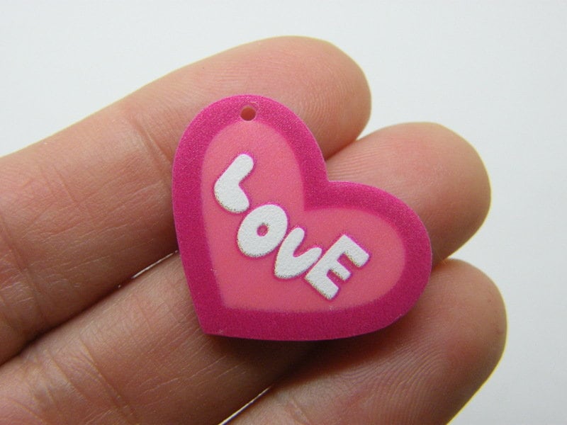 4 Heart love  pendants white pink acrylic H148