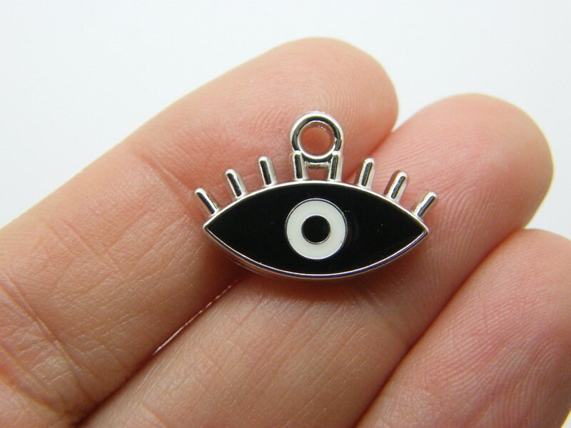 10 Evil eye charms black silver CCB plastic I3