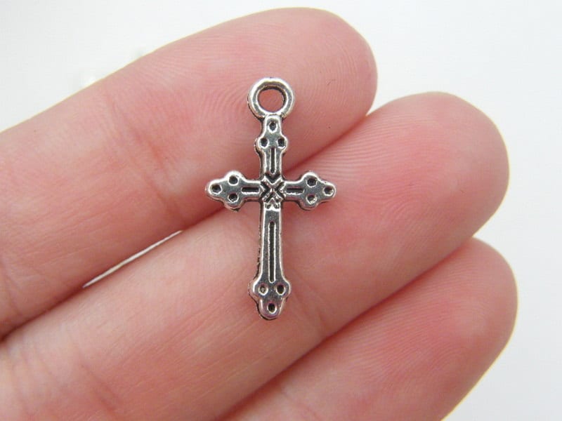 12 Cross charms antique silver tone C2