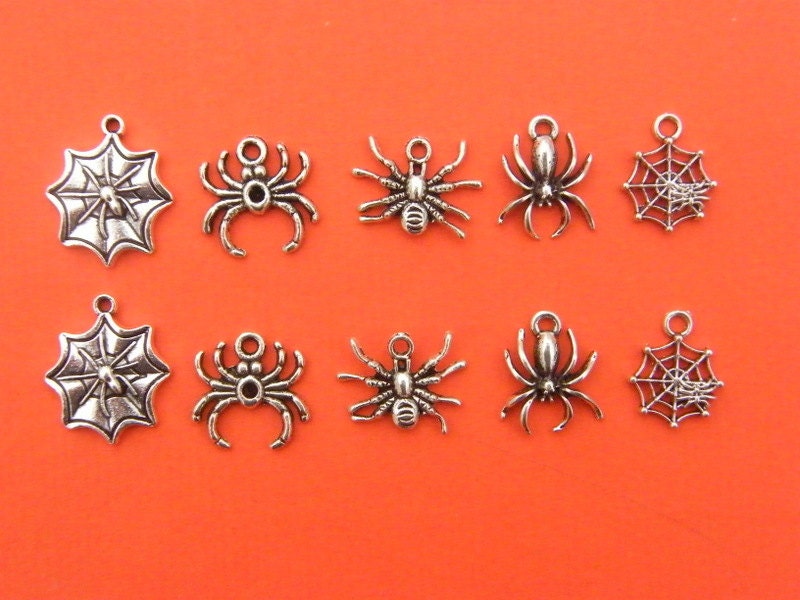The Spider Collection - 10 antique silver tone charms